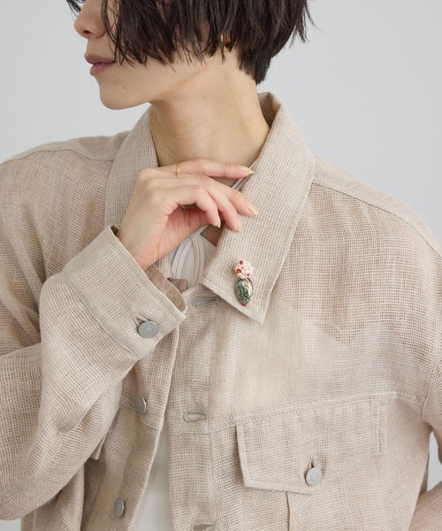 SALON adam et rope'（サロン アダム エ ロペ）の「リネンカラミシアーGジャン（その他アウター・レディース・ベージュ/オフホワイト・FREE）」の12枚目の写真