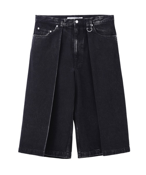 JOHN LAWRENCE SULLIVAN(ジョンローレンスサリバン)の「WASHED DENIM TUCKED WIDE SHORTS(デニムパンツ・メンズ・ブラック/インディゴブルー・46/48/44)」の1枚目の写真