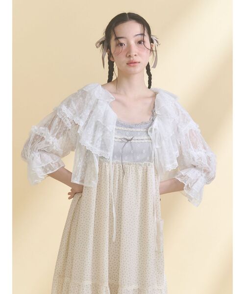 merry jenny(メリージェニー)の「floral sheer bolero(カーディガン/ボレロ・レディース・ブラック/オフホワイト・FREE)」の6枚目の写真