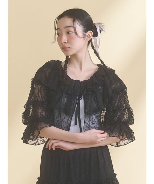 merry jenny(メリージェニー)の「floral sheer bolero(カーディガン/ボレロ・レディース・ブラック/オフホワイト・FREE)」の10枚目の写真
