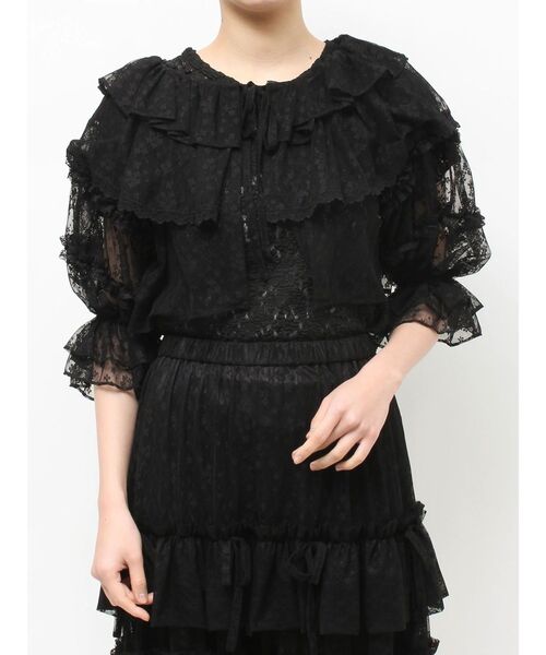 merry jenny（メリージェニー）の「floral sheer bolero（カーディガン/ボレロ・レディース・ブラック/オフホワイト・FREE）」の4枚目の写真