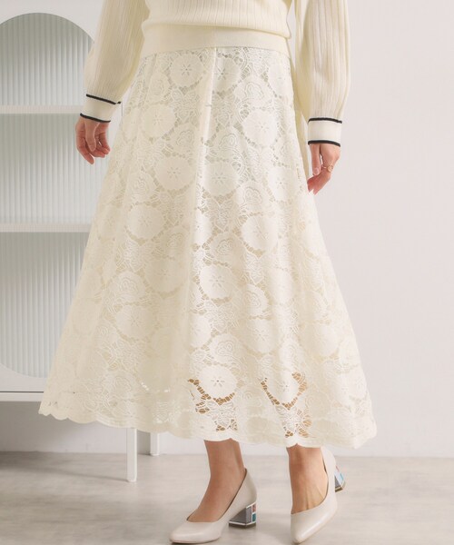 ITS'DEMO(イッツデモ)の「【手洗い可/ウエストゴム】レーススカート(スカート・レディース・ライトブルー/ブラック/オフホワイト・00)」の1枚目の写真