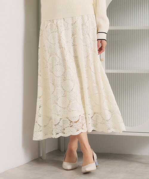 ITS'DEMO(イッツデモ)の「【手洗い可/ウエストゴム】レーススカート(スカート・レディース・ライトブルー/ブラック/オフホワイト・00)」の4枚目の写真