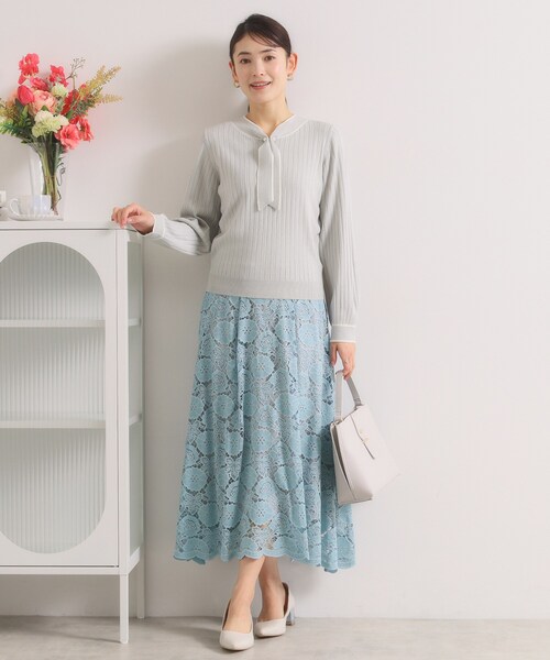 ITS'DEMO(イッツデモ)の「【手洗い可/ウエストゴム】レーススカート(スカート・レディース・ライトブルー/ブラック/オフホワイト・00)」の13枚目の写真