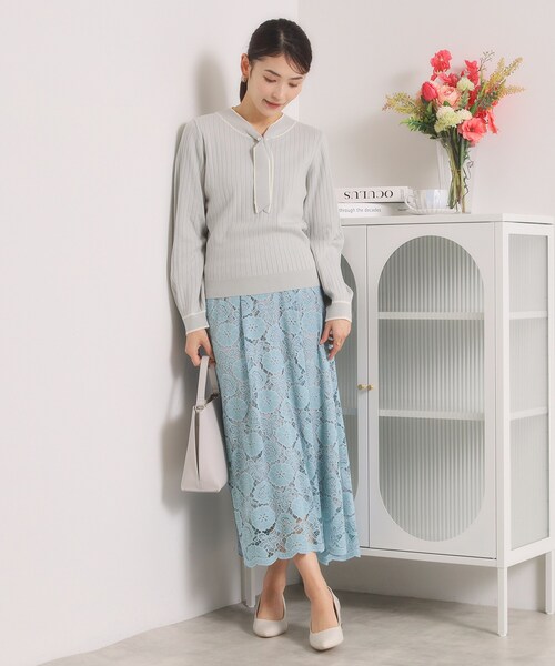 ITS'DEMO(イッツデモ)の「【手洗い可/ウエストゴム】レーススカート(スカート・レディース・ライトブルー/ブラック/オフホワイト・00)」の14枚目の写真