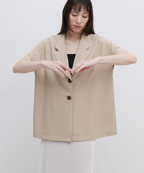select MOCA(セレクトモカ)の「リネンタッチフレンチスリーブテーラードジャケット【セットアップ対応可】(テーラードジャケット・レディース・ブラック/ライトベージュ/ブラウン・FREE)」の13枚目の写真