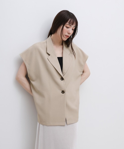 select MOCA(セレクトモカ)の「リネンタッチフレンチスリーブテーラードジャケット【セットアップ対応可】(テーラードジャケット・レディース・ブラック/ライトベージュ/ブラウン・FREE)」の8枚目の写真
