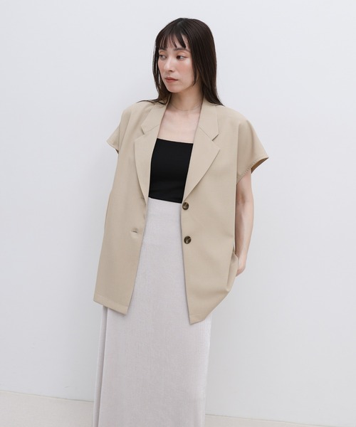 select MOCA(セレクトモカ)の「リネンタッチフレンチスリーブテーラードジャケット【セットアップ対応可】(テーラードジャケット・レディース・ブラック/ライトベージュ/ブラウン・FREE)」の16枚目の写真