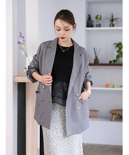 fifth（フィフス）の「金ボタンダブルテーラードジャケット（テーラードジャケット・レディース・ライトグレー/ネイビー/グレー・M）」の2枚目の写真