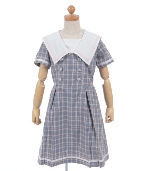 axes femme(アクシーズファム)の「WボタンチェックOP(ワンピース・キッズ・ミント/グレー・LARGE/MEDIUM/X-LARGE)」の4枚目の写真