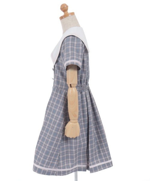 axes femme(アクシーズファム)の「WボタンチェックOP(ワンピース・キッズ・ミント/グレー・LARGE/MEDIUM/X-LARGE)」の5枚目の写真