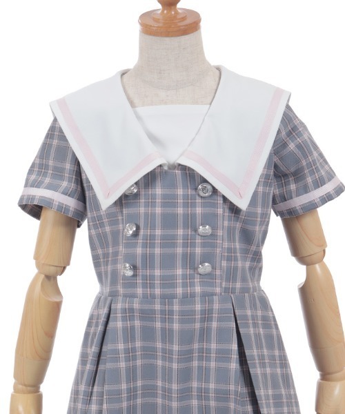 axes femme(アクシーズファム)の「WボタンチェックOP(ワンピース・キッズ・ミント/グレー・LARGE/MEDIUM/X-LARGE)」の7枚目の写真