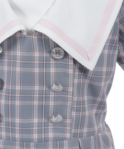 axes femme(アクシーズファム)の「WボタンチェックOP(ワンピース・キッズ・ミント/グレー・LARGE/MEDIUM/X-LARGE)」の9枚目の写真