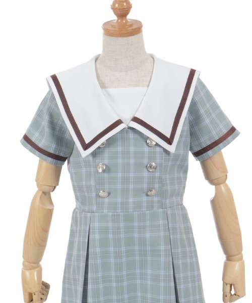 axes femme(アクシーズファム)の「WボタンチェックOP(ワンピース・キッズ・ミント/グレー・LARGE/MEDIUM/X-LARGE)」の15枚目の写真