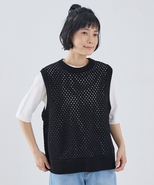 collex（コレックス）の「メッシュ柄ベスト（ベスト・レディース・ブラック/ライトベージュ・フリー）」の2枚目の写真