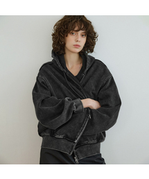 VANONE ATELIER（バノンアトリエ）の「A3572 ウォッシュドフードジップアップ_ブラック（パーカー）」