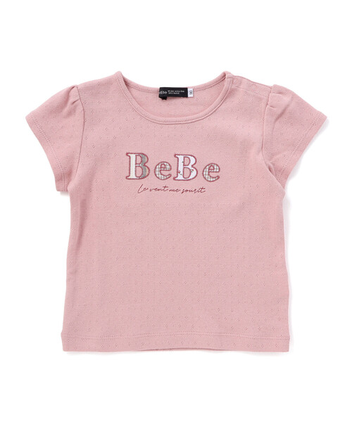 BeBe（ベベ）の「ロゴパッチ刺しゅうレーシースムース半袖Tシャツ（その他ベビーウェア・キッズ・ホワイト/ピンク・90cm/80ｃｍ）」の2枚目の写真