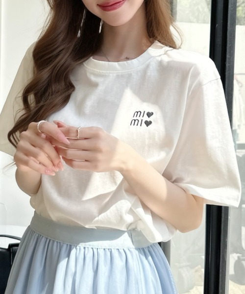 Ada.（エイダ）の「ハートロゴ 胸刺繍 半袖Tシャツ（Tシャツ/カットソー・レディース・ホワイト/グレー/ブルー/アイボリー・FREE）」の2枚目の写真