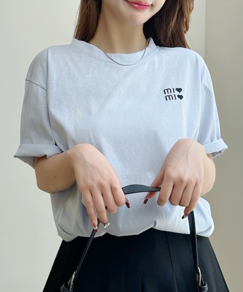Ada.（エイダ）の「ハートロゴ 胸刺繍 半袖Tシャツ（Tシャツ/カットソー・レディース・ホワイト/グレー/ブルー/アイボリー・FREE）」の4枚目の写真