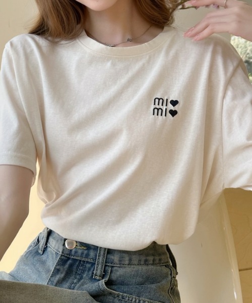 Ada.（エイダ）の「ハートロゴ 胸刺繍 半袖Tシャツ（Tシャツ/カットソー・レディース・ホワイト/グレー/ブルー/アイボリー・FREE）」の16枚目の写真