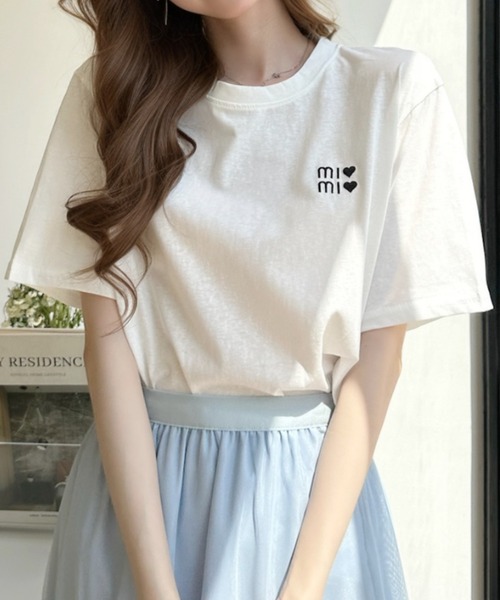 Ada.（エイダ）の「ハートロゴ 胸刺繍 半袖Tシャツ（Tシャツ/カットソー・レディース・ホワイト/グレー/ブルー/アイボリー・FREE）」の7枚目の写真