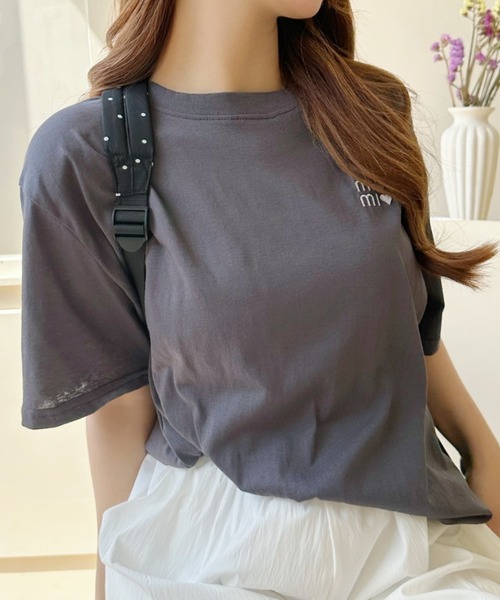 Ada.（エイダ）の「ハートロゴ 胸刺繍 半袖Tシャツ（Tシャツ/カットソー・レディース・ホワイト/グレー/ブルー/アイボリー・FREE）」の11枚目の写真