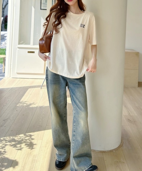 Ada.（エイダ）の「ハートロゴ 胸刺繍 半袖Tシャツ（Tシャツ/カットソー・レディース・ホワイト/グレー/ブルー/アイボリー・FREE）」の15枚目の写真