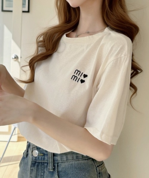 Ada.（エイダ）の「ハートロゴ 胸刺繍 半袖Tシャツ（Tシャツ/カットソー・レディース・ホワイト/グレー/ブルー/アイボリー・FREE）」の14枚目の写真