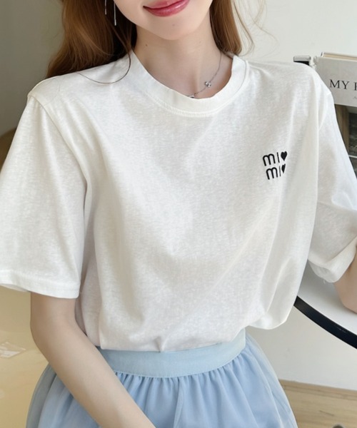 Ada.（エイダ）の「ハートロゴ 胸刺繍 半袖Tシャツ（Tシャツ/カットソー・レディース・ホワイト/グレー/ブルー/アイボリー・FREE）」の5枚目の写真