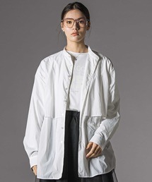 【収納ポーチ付】ナイロンタフタレイヤード風バンドカラーシャツ大人親子お揃い