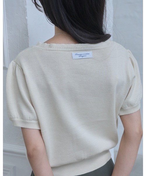 Smyeon(スミョン)の「Embroidered short sleeve knit cardigan/刺繍半袖ニットカーディガン(カーディガン/ボレロ・レディース・ピンク/グレー/ライトブルー/アイボリー・FREE)」の7枚目の写真