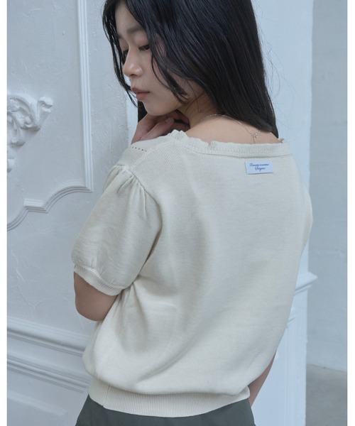 Smyeon(スミョン)の「Embroidered short sleeve knit cardigan/刺繍半袖ニットカーディガン(カーディガン/ボレロ・レディース・ピンク/グレー/ライトブルー/アイボリー・FREE)」の8枚目の写真