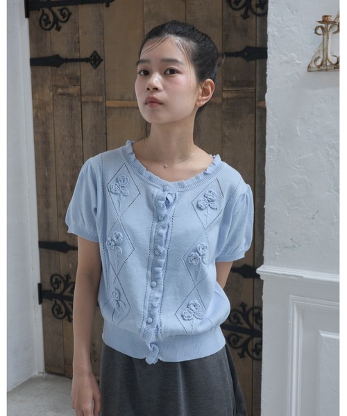 Smyeon(スミョン)の「Embroidered short sleeve knit cardigan/刺繍半袖ニットカーディガン(カーディガン/ボレロ・レディース・ピンク/グレー/ライトブルー/アイボリー・FREE)」の21枚目の写真