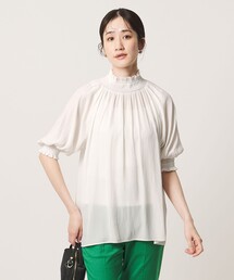 シャーリング ハイネック シャツ ブラウス