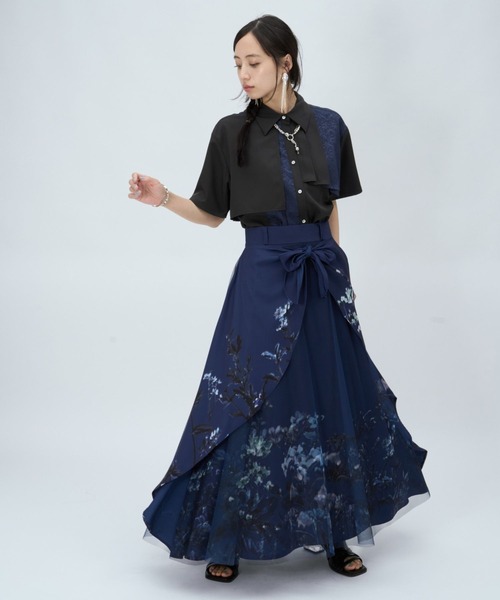 HARE(ハレ)の「ジャガードアシメプリーツシャツ(HARE)(シャツ/ブラウス・レディース・グリーン/ホワイト/ブラック/ネイビー/ブルー/グレー・FREE)」の11枚目の写真