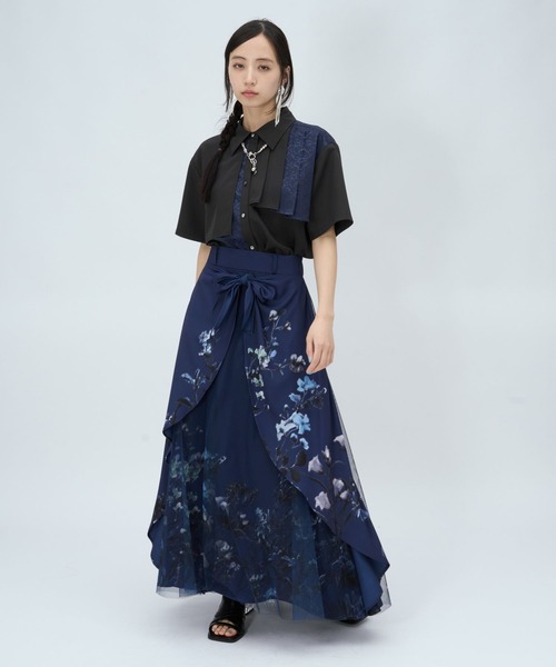 HARE(ハレ)の「ジャガードアシメプリーツシャツ(HARE)(シャツ/ブラウス・レディース・グリーン/ホワイト/ブラック/ネイビー/ブルー/グレー・FREE)」の12枚目の写真