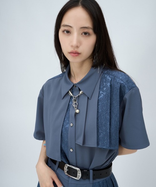 HARE(ハレ)の「ジャガードアシメプリーツシャツ(HARE)(シャツ/ブラウス・レディース・グリーン/ホワイト/ブラック/ネイビー/ブルー/グレー・FREE)」の17枚目の写真