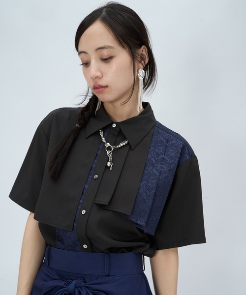HARE(ハレ)の「ジャガードアシメプリーツシャツ(HARE)(シャツ/ブラウス・レディース・グリーン/ホワイト/ブラック/ネイビー/ブルー/グレー・FREE)」の19枚目の写真