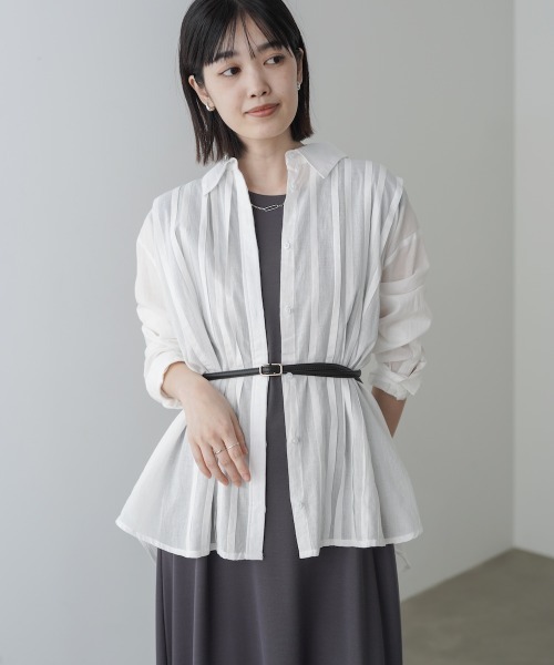 Bou Jeloud(ブージュルード)の「ボイルデザインタックシャツ(シャツ/ブラウス・レディース・ピンク/グリーン/ブラック/オフホワイト・38)」の2枚目の写真