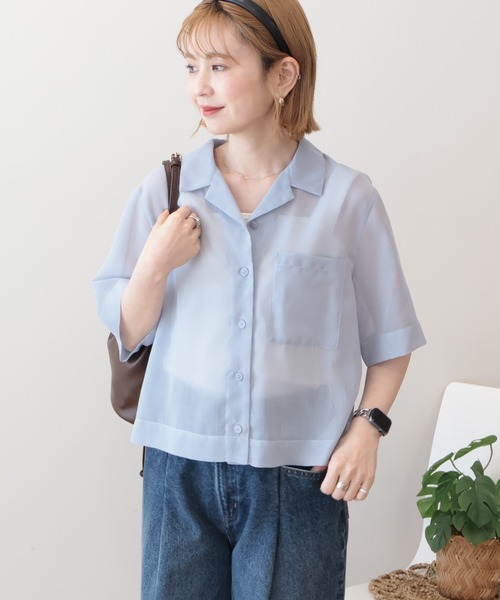 AMERICAN HOLIC(アメリカンホリック)の「シアーショート丈開襟シャツ(シャツ/ブラウス・レディース・チャコールグレー/アイボリー/サックスブルー/ブラウン・M/L)」の16枚目の写真