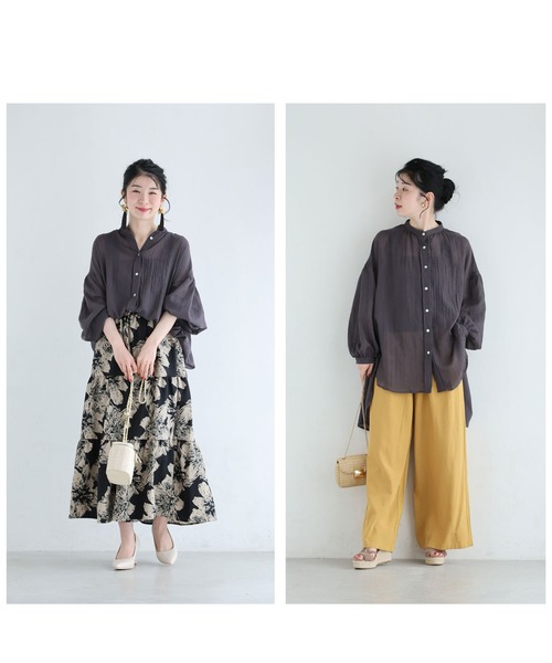 cawaii(カワイイ)の「ふんわり風を纏うシアーロングシャツトップス(シャツ/ブラウス・レディース・チャコールグレー・FREE)」の14枚目の写真