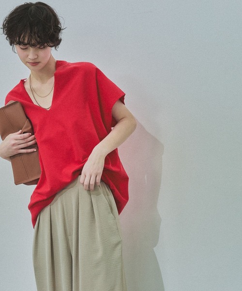 LAKOLE(ラコレ)の「インレイキーネックプルオーバー / 669195(Tシャツ/カットソー・レディース・グレー/サンドグレー/レッド・FREE)」の8枚目の写真