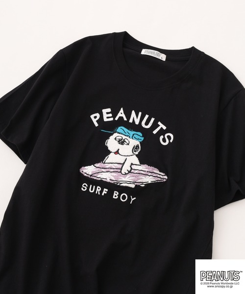 PEANUTS(ピーナッツ)の「PEANUTS オラフ柄サガラ刺繍天竺半袖Tシャツ(Tシャツ/カットソー・レディース・ブラック/カーキ/オフホワイト・S/M/L)」の1枚目の写真