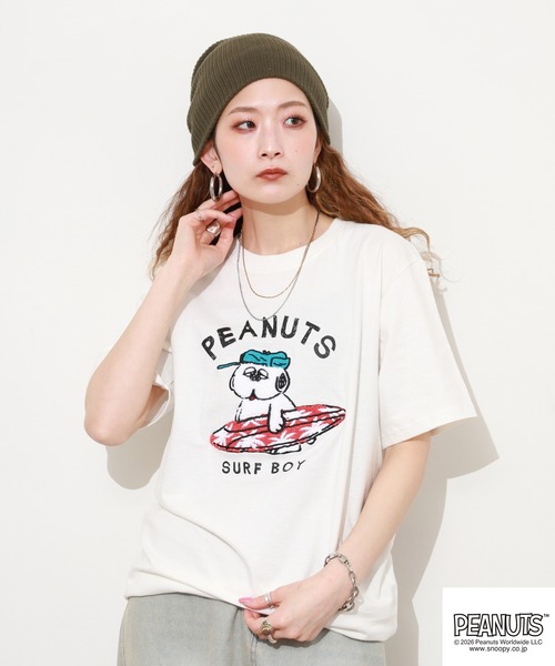 PEANUTS(ピーナッツ)の「PEANUTS オラフ柄サガラ刺繍天竺半袖Tシャツ(Tシャツ/カットソー・レディース・ブラック/カーキ/オフホワイト・S/M/L)」の15枚目の写真