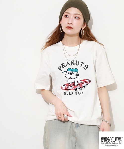 PEANUTS(ピーナッツ)の「PEANUTS オラフ柄サガラ刺繍天竺半袖Tシャツ(Tシャツ/カットソー・レディース・ブラック/カーキ/オフホワイト・S/M/L)」の16枚目の写真