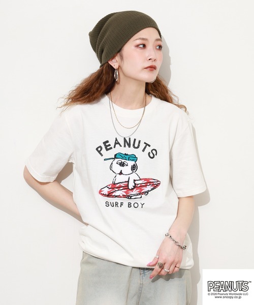 PEANUTS(ピーナッツ)の「PEANUTS オラフ柄サガラ刺繍天竺半袖Tシャツ(Tシャツ/カットソー・レディース・ブラック/カーキ/オフホワイト・S/M/L)」の17枚目の写真