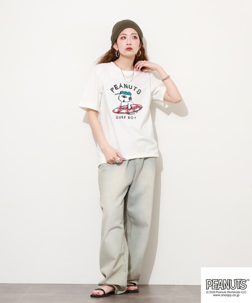 PEANUTS(ピーナッツ)の「PEANUTS オラフ柄サガラ刺繍天竺半袖Tシャツ(Tシャツ/カットソー・レディース・ブラック/カーキ/オフホワイト・S/M/L)」の20枚目の写真