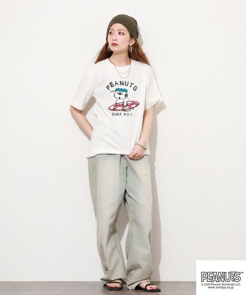 PEANUTS(ピーナッツ)の「PEANUTS オラフ柄サガラ刺繍天竺半袖Tシャツ(Tシャツ/カットソー・レディース・ブラック/カーキ/オフホワイト・S/M/L)」の21枚目の写真