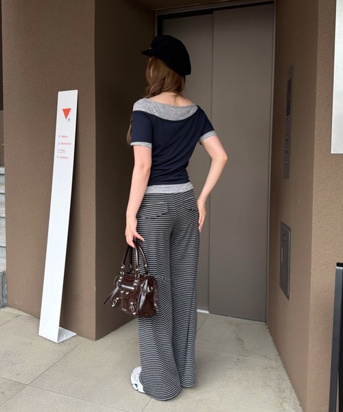RAY CASSIN（レイカズン）の「ボーダーカットパンツ（その他パンツ・レディース・チャコールグレー/グレー・M/L）」の6枚目の写真