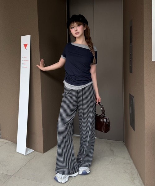 RAY CASSIN（レイカズン）の「ボーダーカットパンツ（その他パンツ・レディース・チャコールグレー/グレー・M/L）」の4枚目の写真